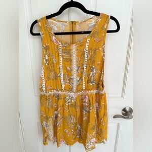 POL Mustard Floral Tunic with Lace Accents